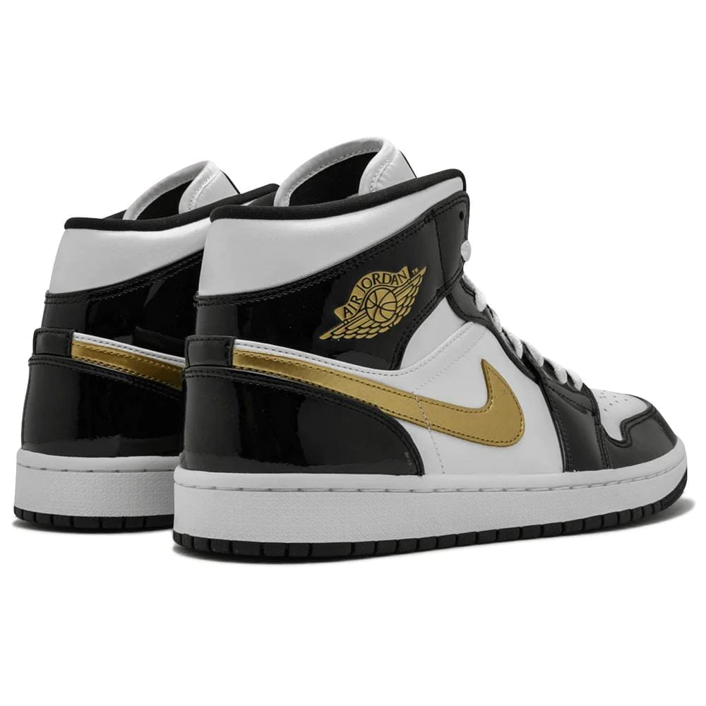 Air Jordan 1 Mid Patent Black White Gold