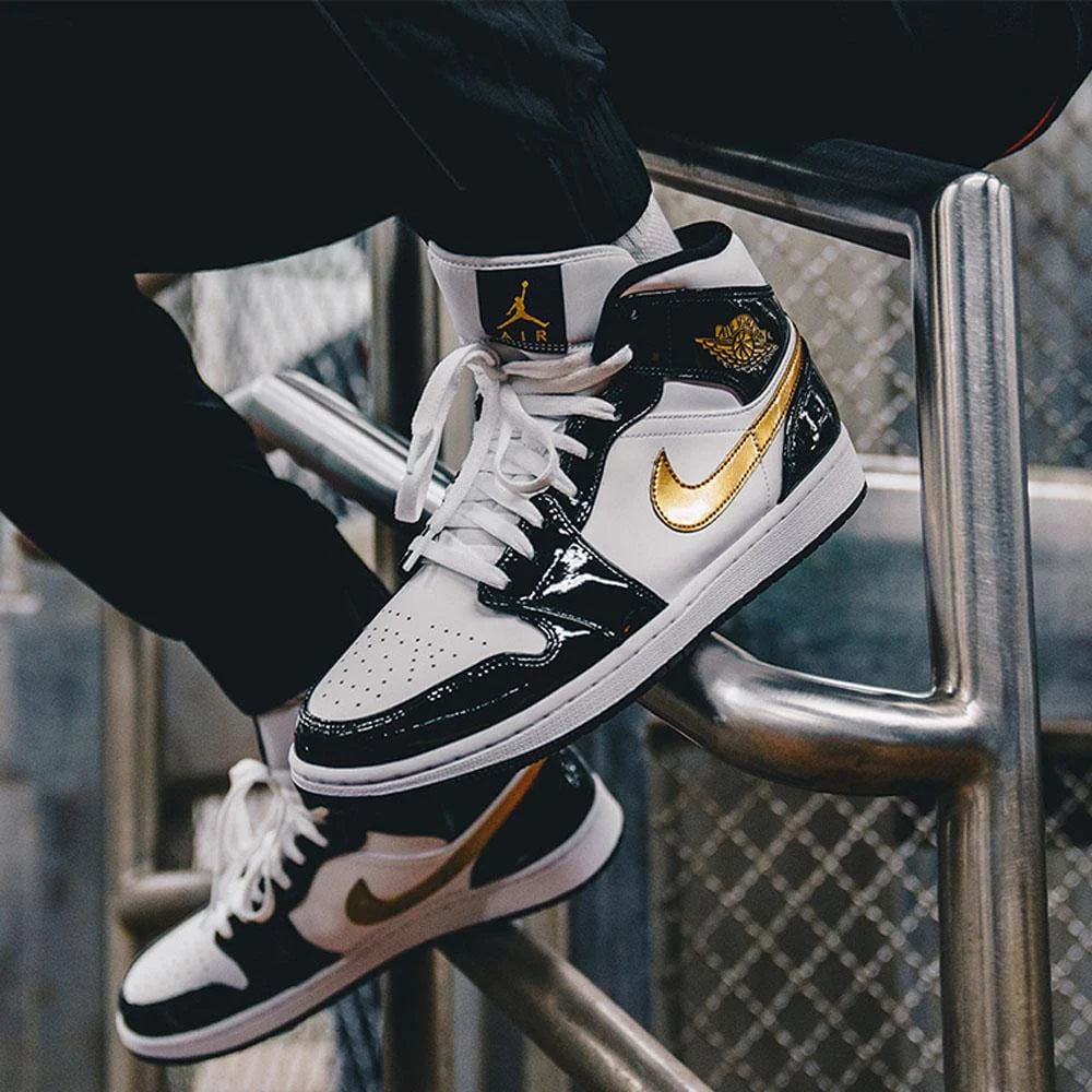 Air jordan 1 mid black shop white gold