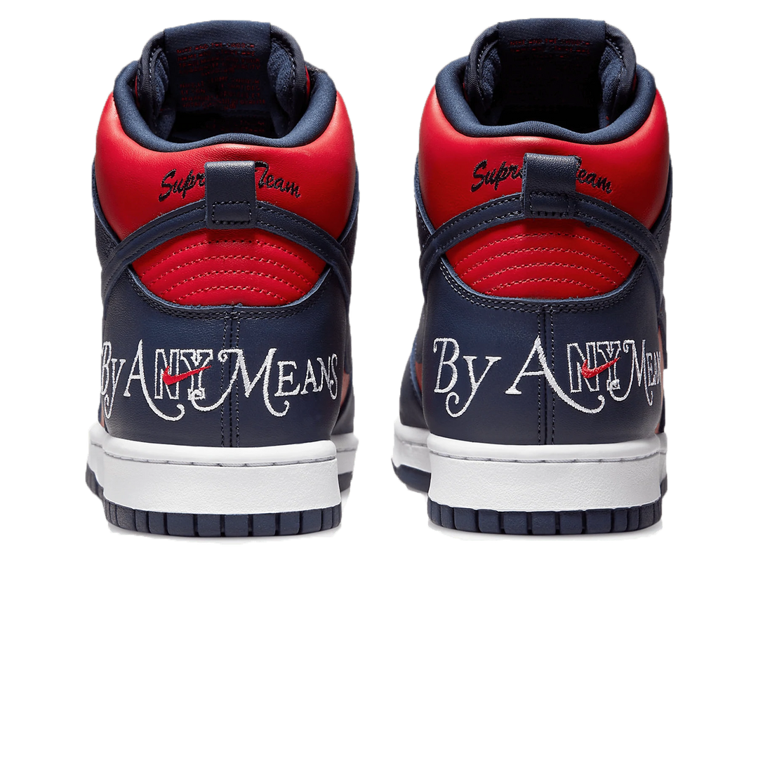 Nike SB x Supreme Dunk High 'By Any Means Navy Red' – SneakerSafe Nike SB x Supreme Dunk High 'By Any Means Navy Red' – SneakerSafe
