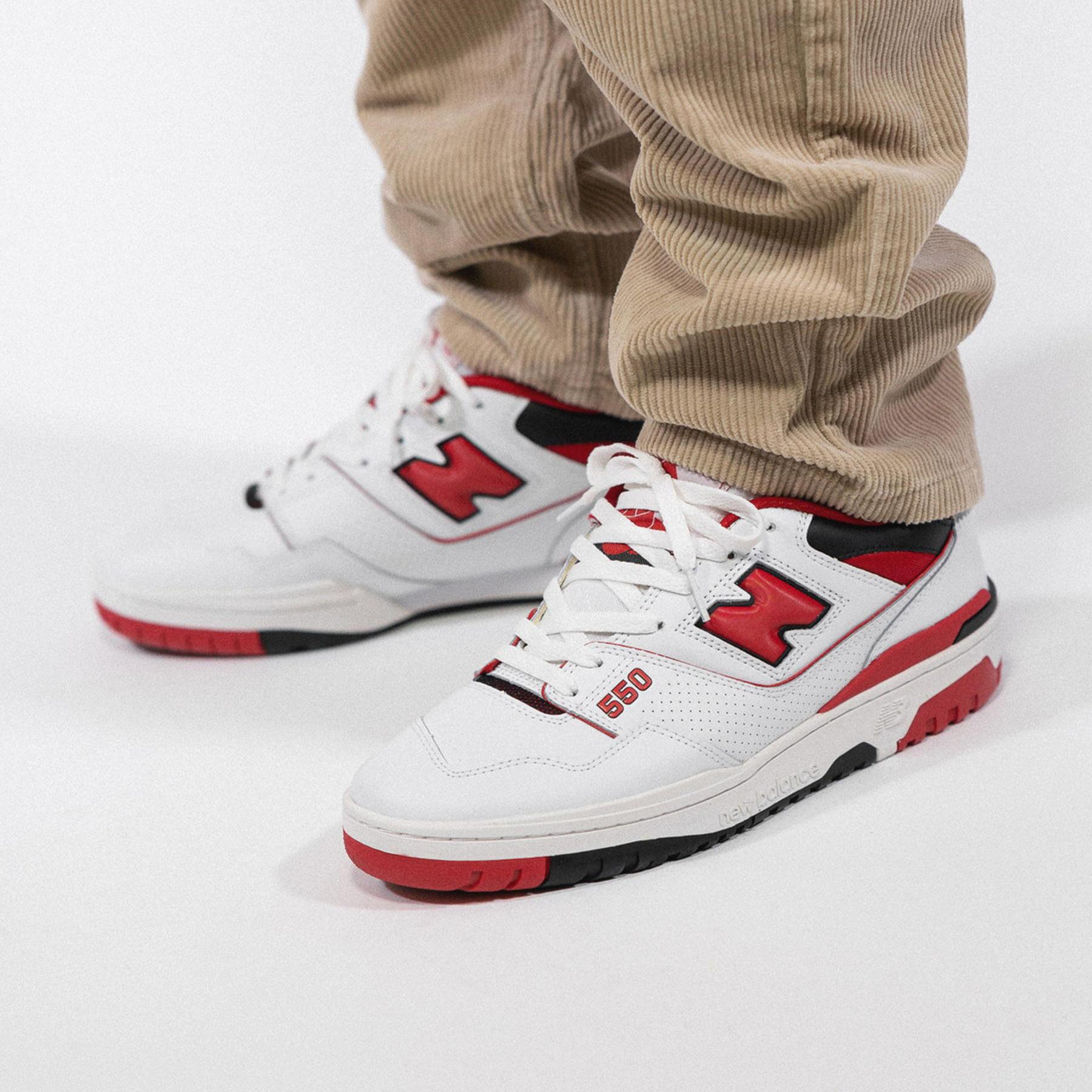 New balance 550 white red on feet Clearance